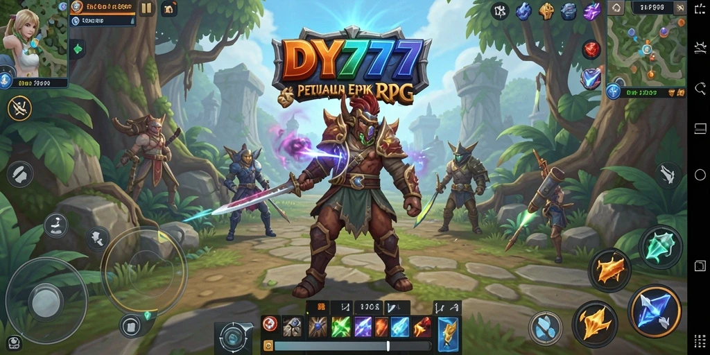 Screenshot DY777 menampilkan aksi seru dalam pertempuran RPG.