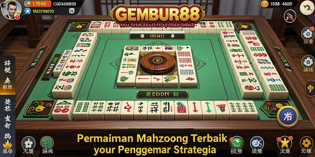 Tampilan gameplay utama GEMBUR88 dengan ubin Mahjong yang berwarna-warni.