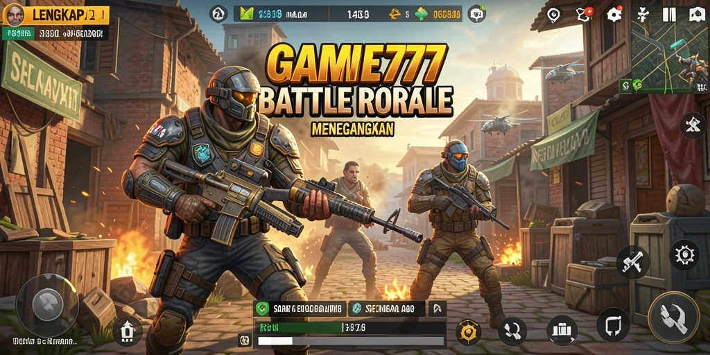 Tangkapan layar gameplay LENGKAP777 menampilkan pertempuran intens Battle Royale.
